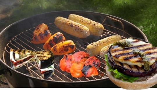 Vegetables on Grill with Eggplant Burger